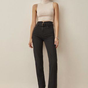 Reformation Black Straight Leg Jeans with Belt